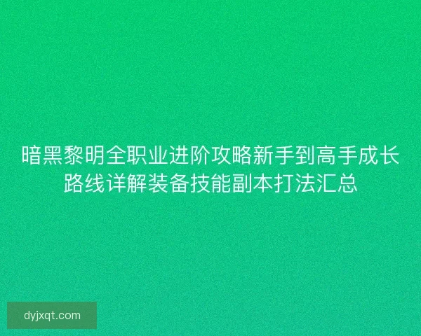 暗黑黎明全职业进阶攻略新手到高手成长路线详解装备技能副本打法汇总